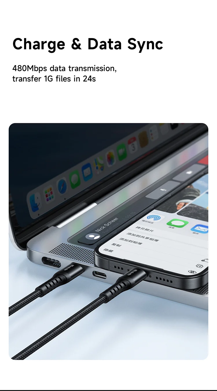سلك شحن ونقل بيانات Mcdodo CA-5641 USB-C إلى USB-C بقدرة 60W وتيار 3A بطول 1 متر أسود - Image 15