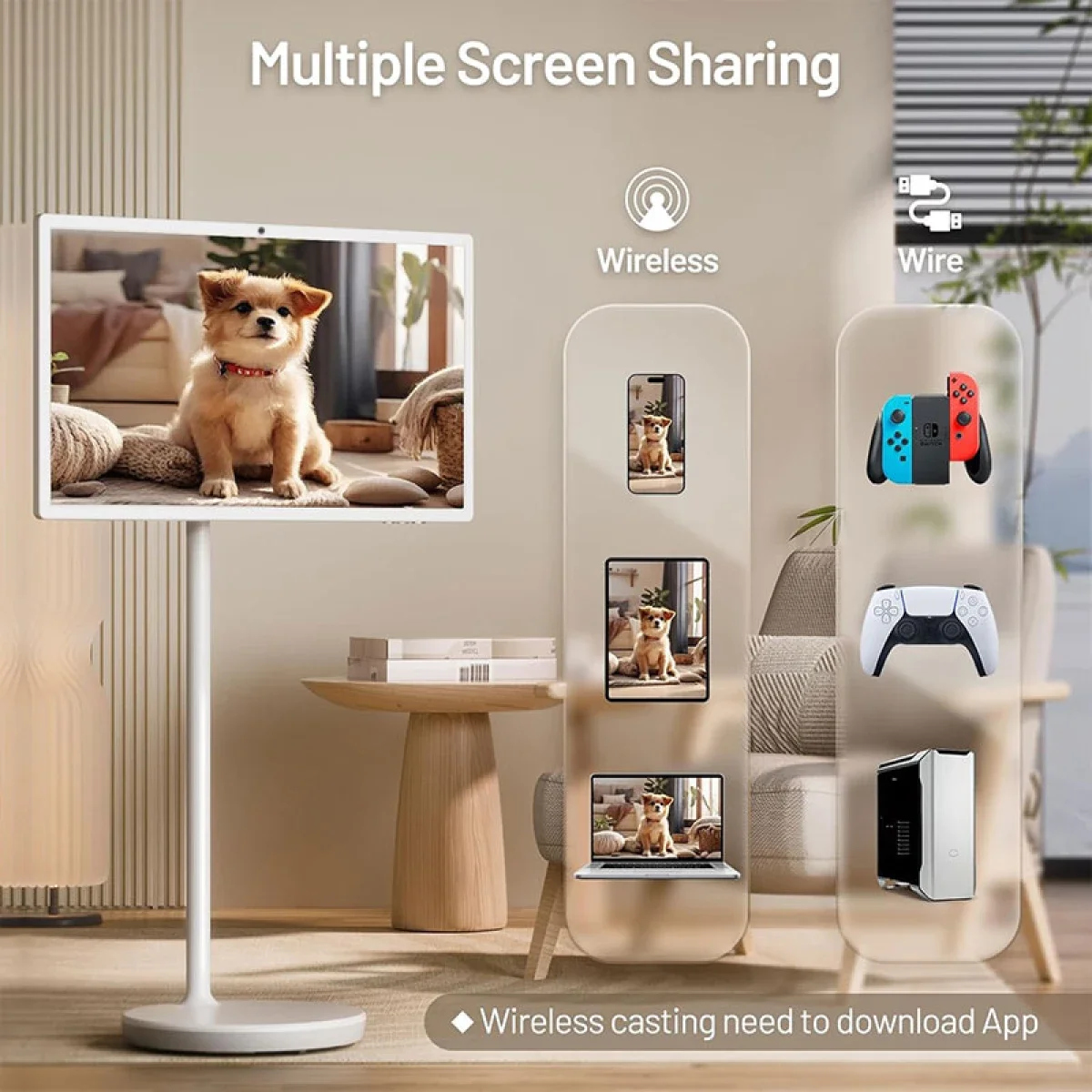 شاشة ذكية محمولة تعمل باللمس 32 إنش بدقة Full HD مع حامل، Android 12، ذاكرة 6GB وسعة 64GB - Thumbnail 2