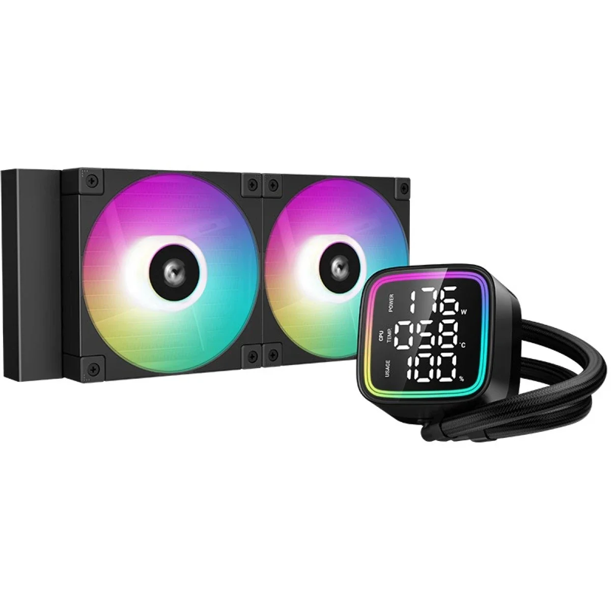مبرد سائل للمعالج DeepCool LD240 مقاس 240mm AIO مع مضخة الجيل الخامس بسرعة 3400 RPM وإضاءة ARGB وشاشة حالة المعالج الفورية - Thumbnail 5