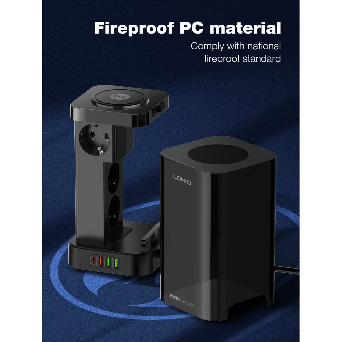 LDNIO SEW4485 2500W Tower Power Strip with 4 EU Sockets, 4 USB Ports & 15W Wireless Charger - Thumbnail 2