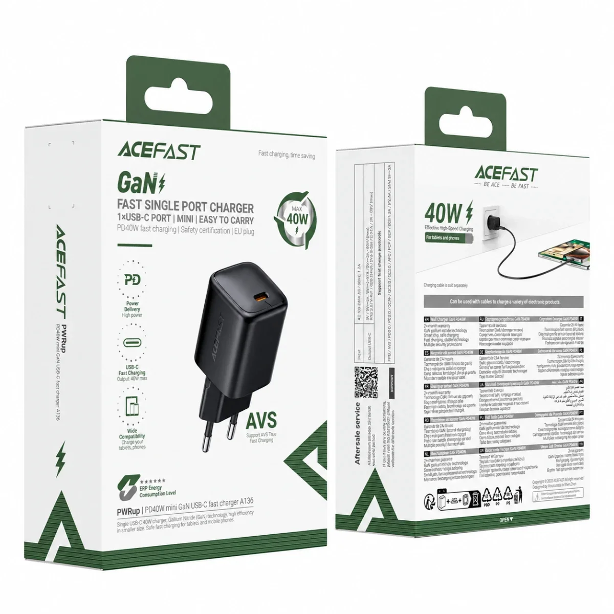 شاحن جداري ACEFAST A136 بقدرة 40 واط GaN USB-C بفيشة أوروبية، أسود - Image 10