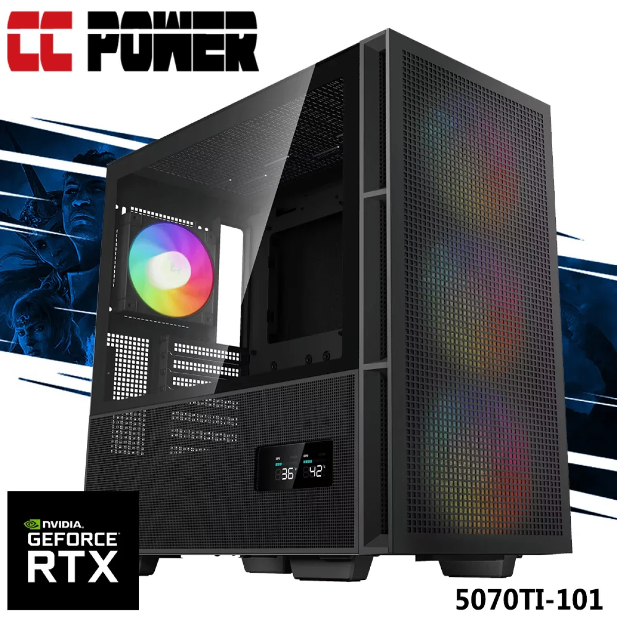 كمبيوتر عاب City Center Computers Power 5070TI-101 بمعالج Intel Core Ultra 7 265KF وكرت RTX 5070 Ti وذاكره 32GB وتخزين 1TB SSD