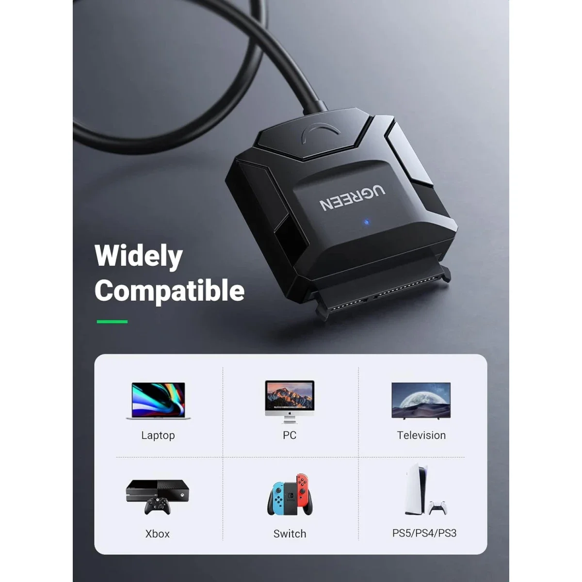 Ugreen 20611 USB 3.0 to SATA Converter Cable for 2.5/3.5-Inch HDD & SSD with EU Power Adapter - Thumbnail 5