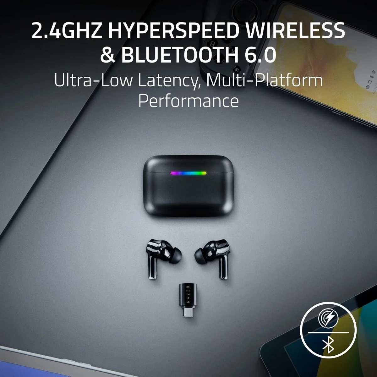 Razer Hammerhead V3 HyperSpeed Wireless ANC Gaming Earbuds, 2.4GHz & Bluetooth 6.0, Up to 40 Hr Battery, THX Spatial Audio, for Smartphones, PC, Laptop, Tablet, PS5 & Steam Deck – Black - Thumbnail 2