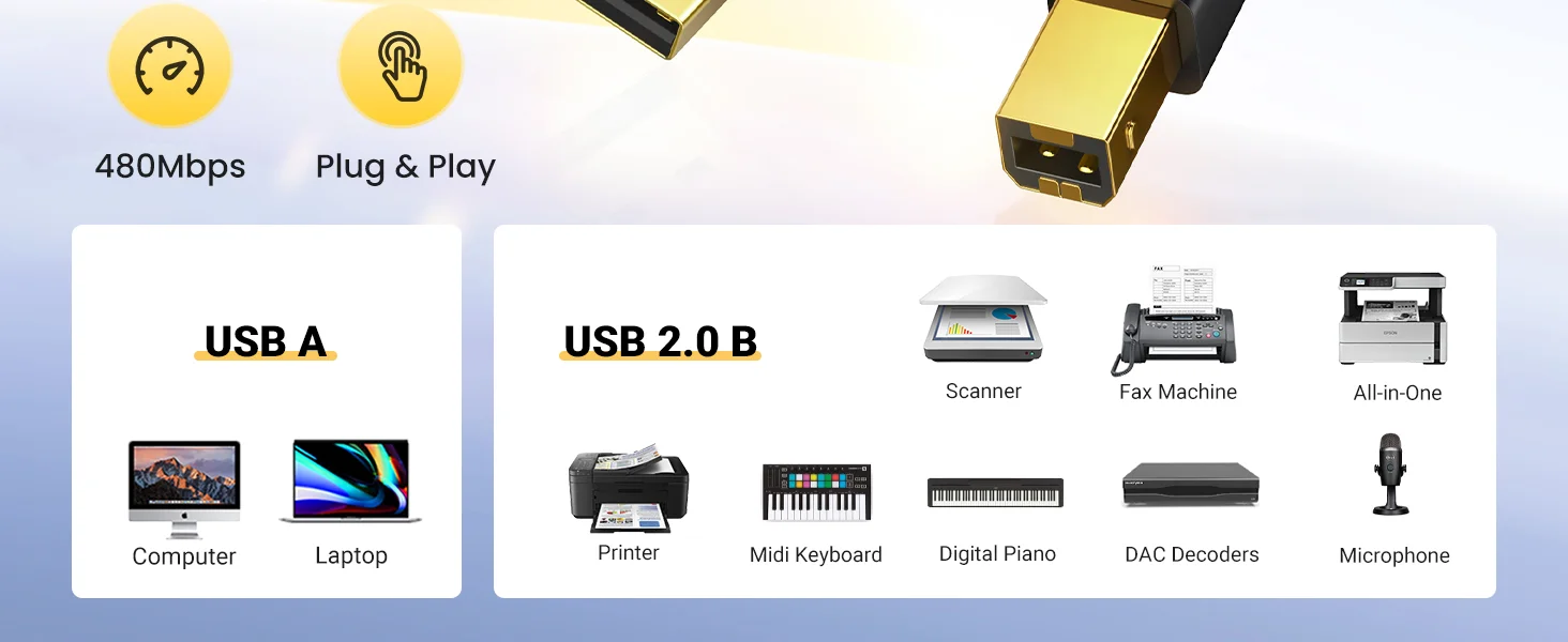 كابل طابعة Ugreen USB 2.0 من Type-A إلى Type-B عالي السرعة 1.5 متر - Thumbnail 5