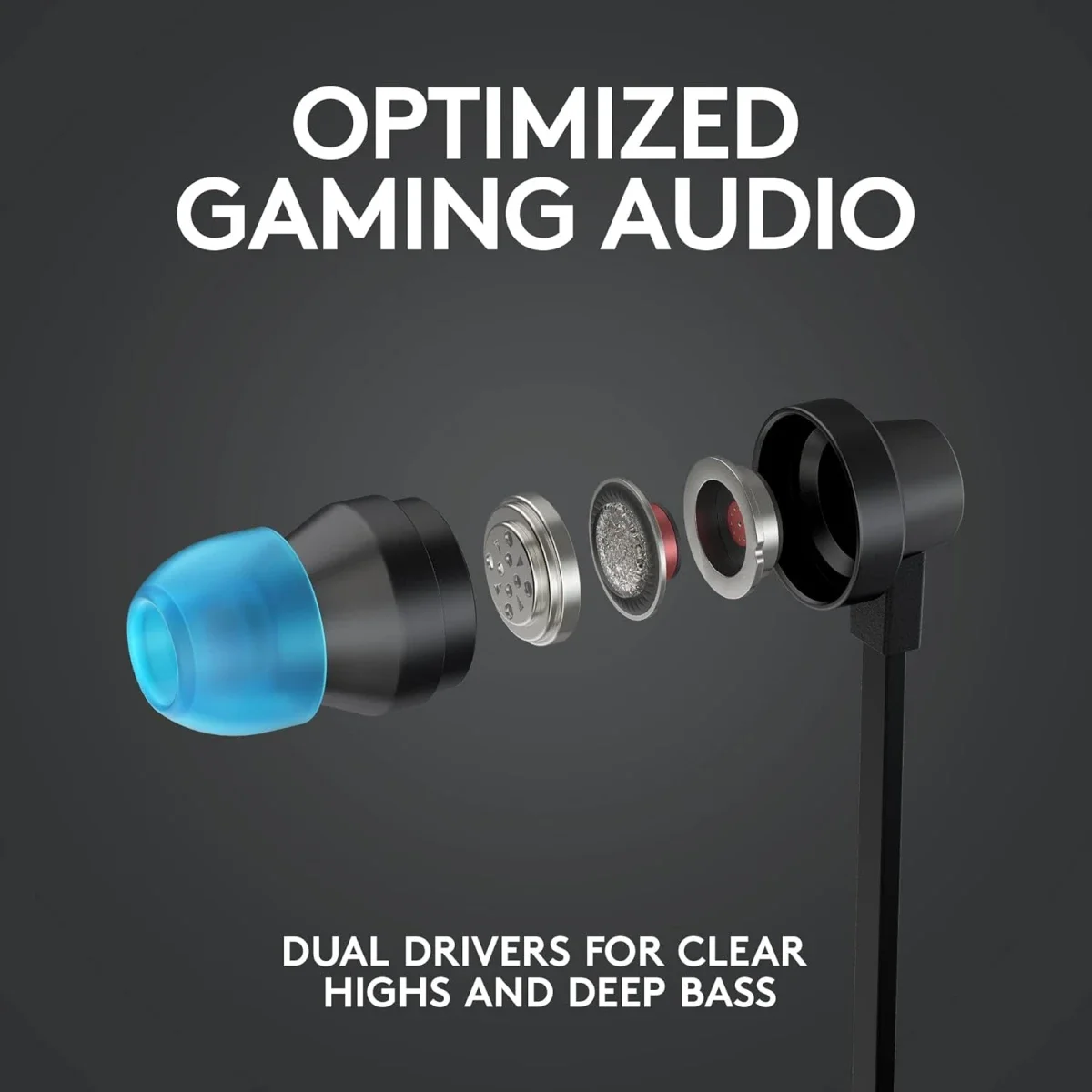 Logitech G333 Gaming Earphones with Dual Drivers, In-Line Mic and USB-C Adapter - Black - Image 4