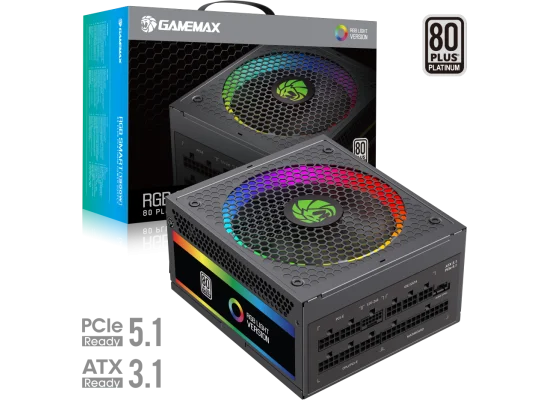 مزود طاقة GameMax RGB-Smart 1300 PRO بقدرة 1300 واط معياري بالكامل ATX 3.1 وكفاءة 80 PLUS Platinum - Image 2