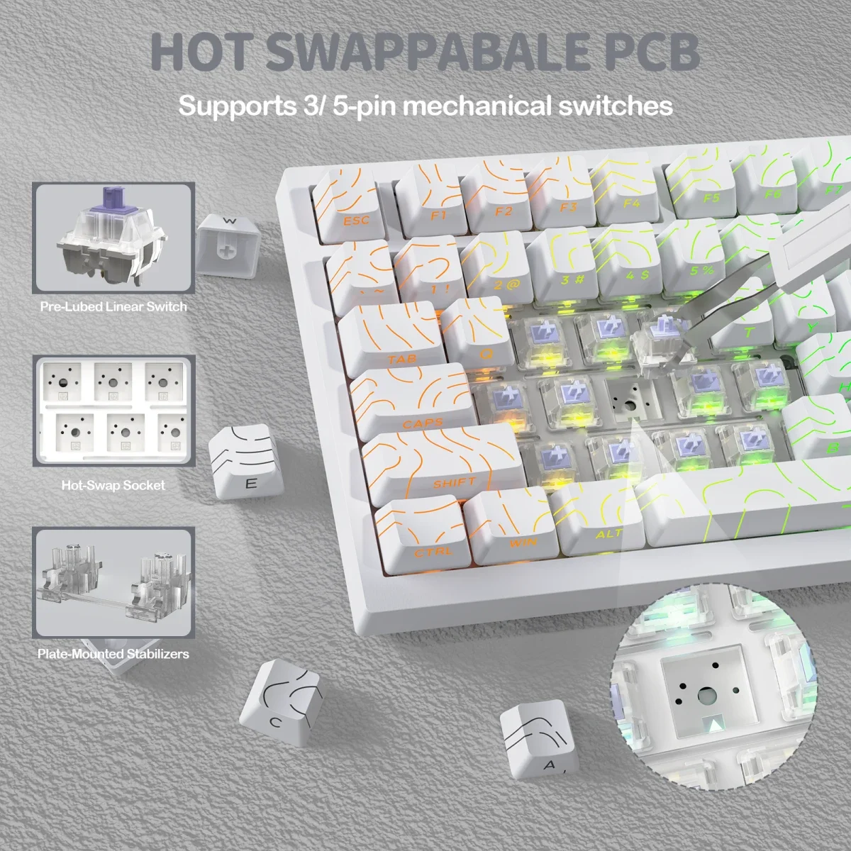 ATTACK SHARK X820 ULTRA Tri-Mode Mechanical Keyboard White Contours Gift Linear Switch - Thumbnail 6