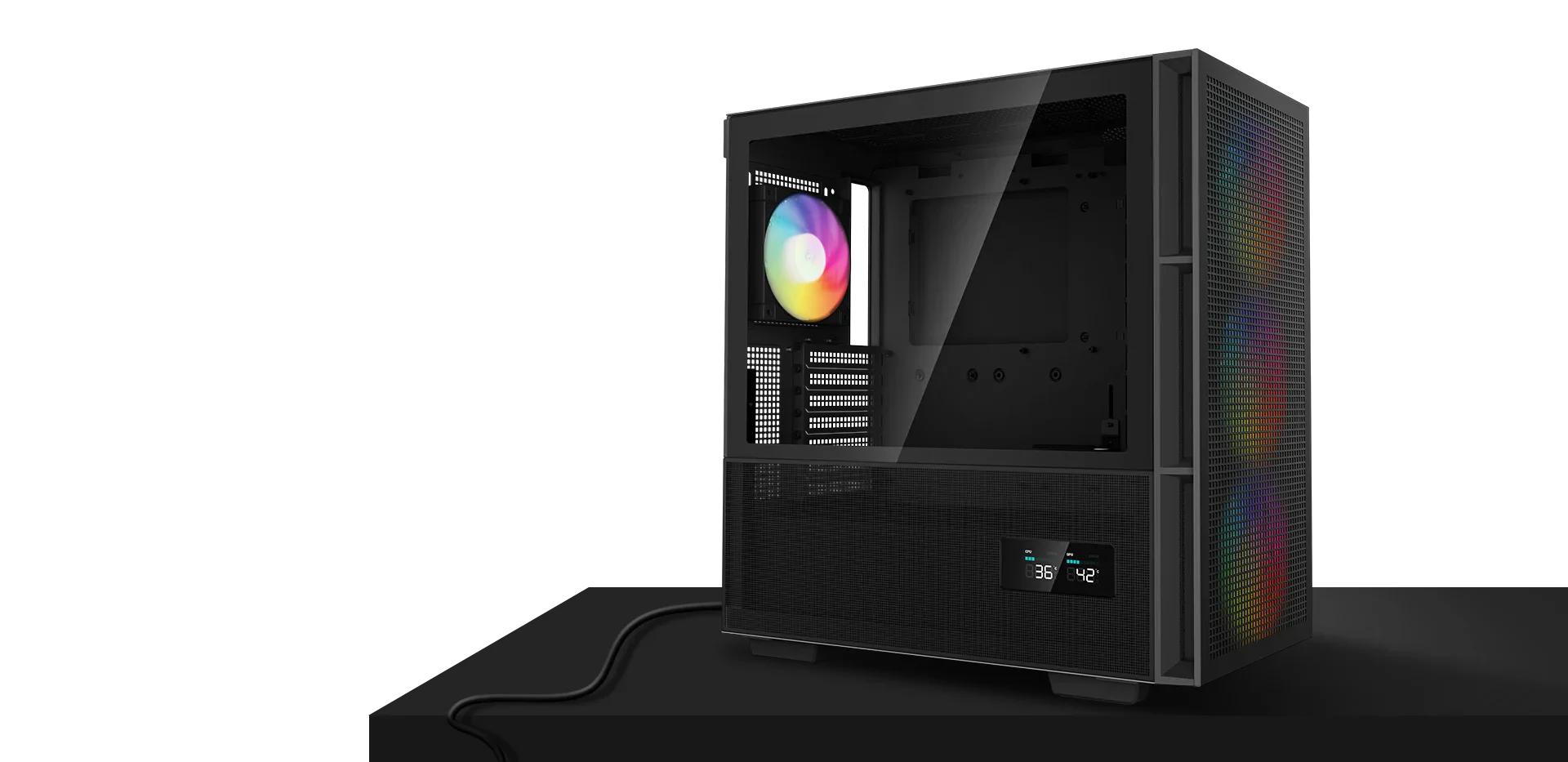 DeepCool CH560 DIGITAL Mid-Tower High-Airflow PC Case with 3x140mm + 1x120mm ARGB Fans and Dual Status Digital Display - Black - Thumbnail 12