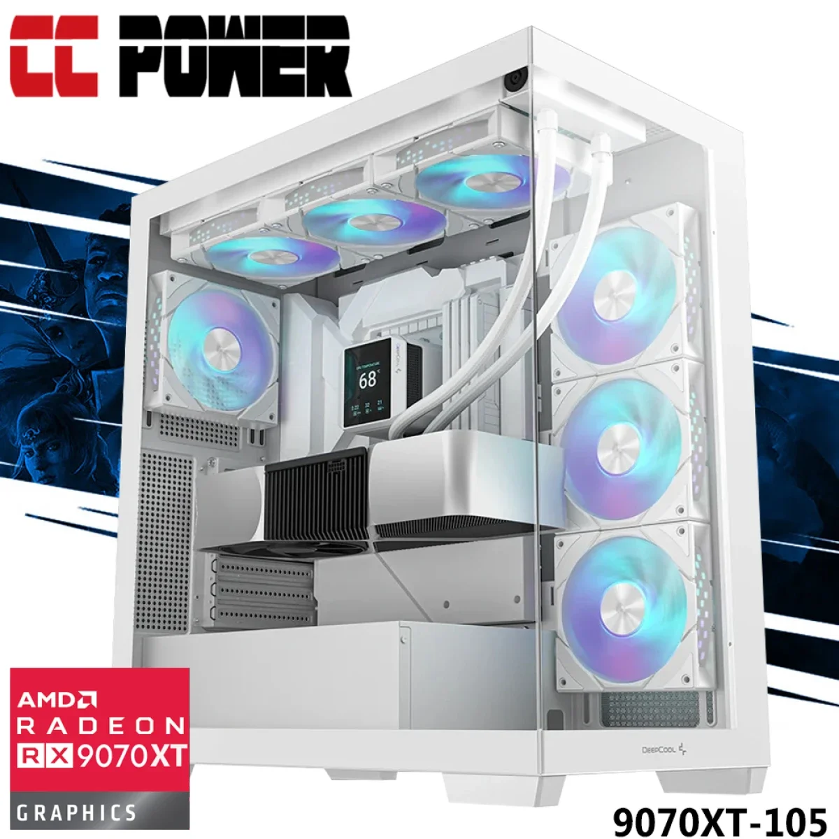 كمبيوتر ألعاب City Center Computers CC Power 9070XT-105 بمعالج AMD Ryzen 9 9900X وكرت شاشة Radeon RX 9070 XT وذاكرة 32GB وتخزين 1TB SSD وتبريد سائل - Image 1