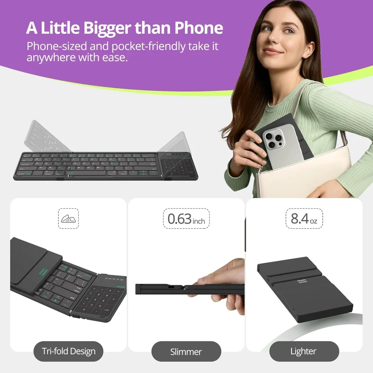 Nillkin Cube Pocket Foldable Bluetooth Keyboard with Touchpad, Arabic/English, Black - Thumbnail 7