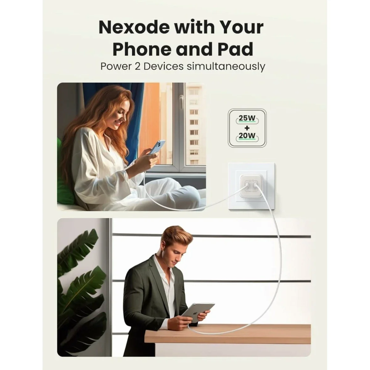 شاحن حائط Ugreen Nexode بقدرة 45W بتقنية GaN ومنفذي USB-C وUSB-A - Thumbnail 3