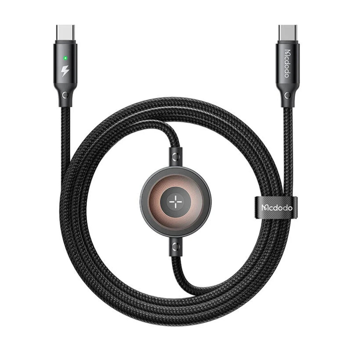 كابل Mcdodo CA-2580 2 في 1 USB-C إلى USB-C مع شاحن Apple Watch، 60 واط، 1.5 متر، أسود
