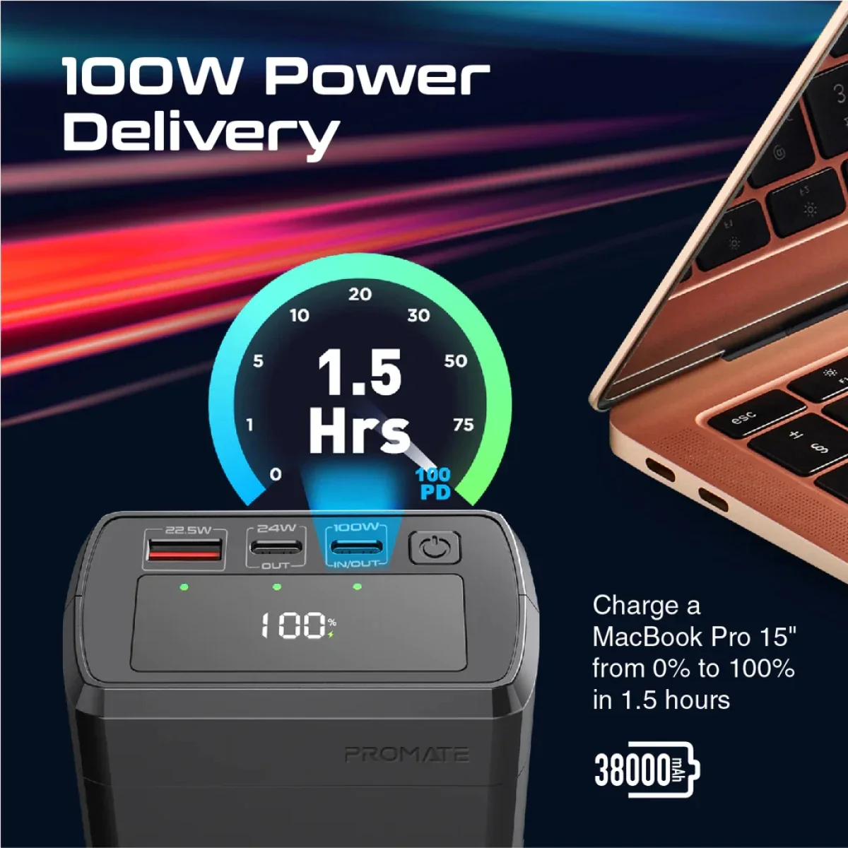 باور بانك Promate PowerMine-130 بسعة 38000mAh وشحن سريع 130W - Thumbnail 6