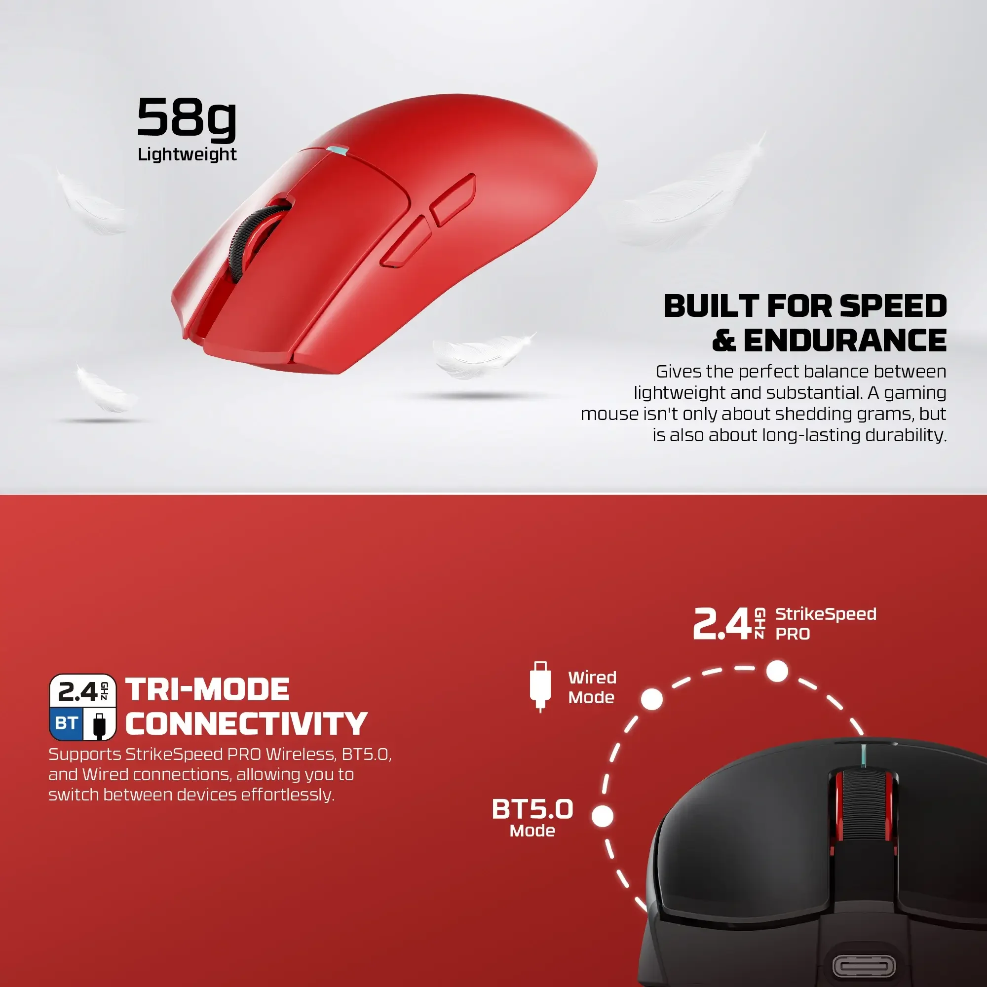 ماوس ألعاب ثلاثي الاتصال (بلوتوث + لاسلكي و سلكي) Fantech WG13P Tanto Pro مع معدل Polling 8K - Image 9