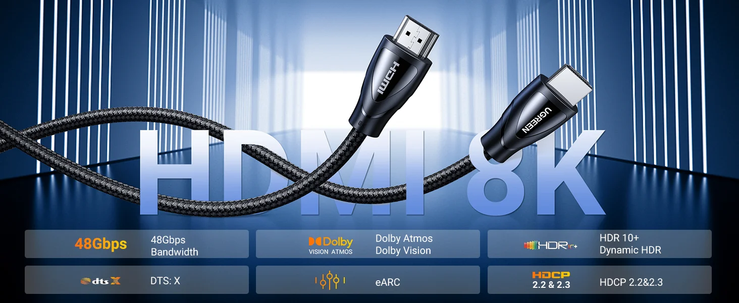 Ugreen HDMI 2.1 8K Ultra High Speed Braided Cable 10FT 48Gbps (5m) - Thumbnail 7