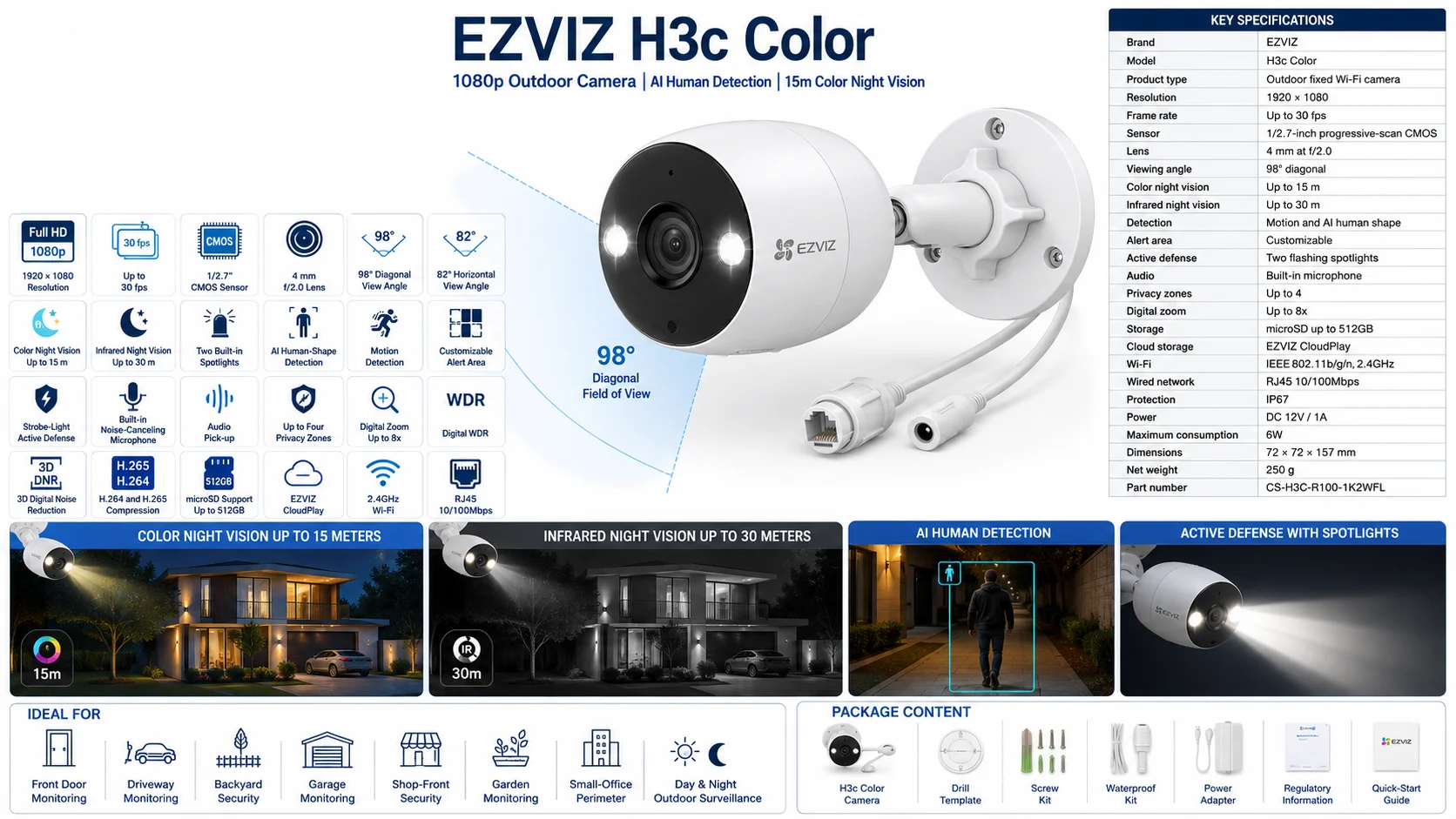 كاميرا مراقبة خارجية EZVIZ H3c Color بدقة 1080p مع كشف الأشخاص بالذكاء الاصطناعي - Image 9