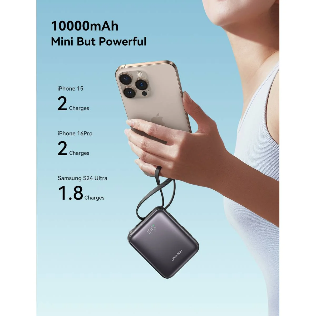 JOYROOM JR-PBF27 10000mAh Mini Power Bank 22.5W with Built-In Type-C & Lightning Cables - Black - Thumbnail 6