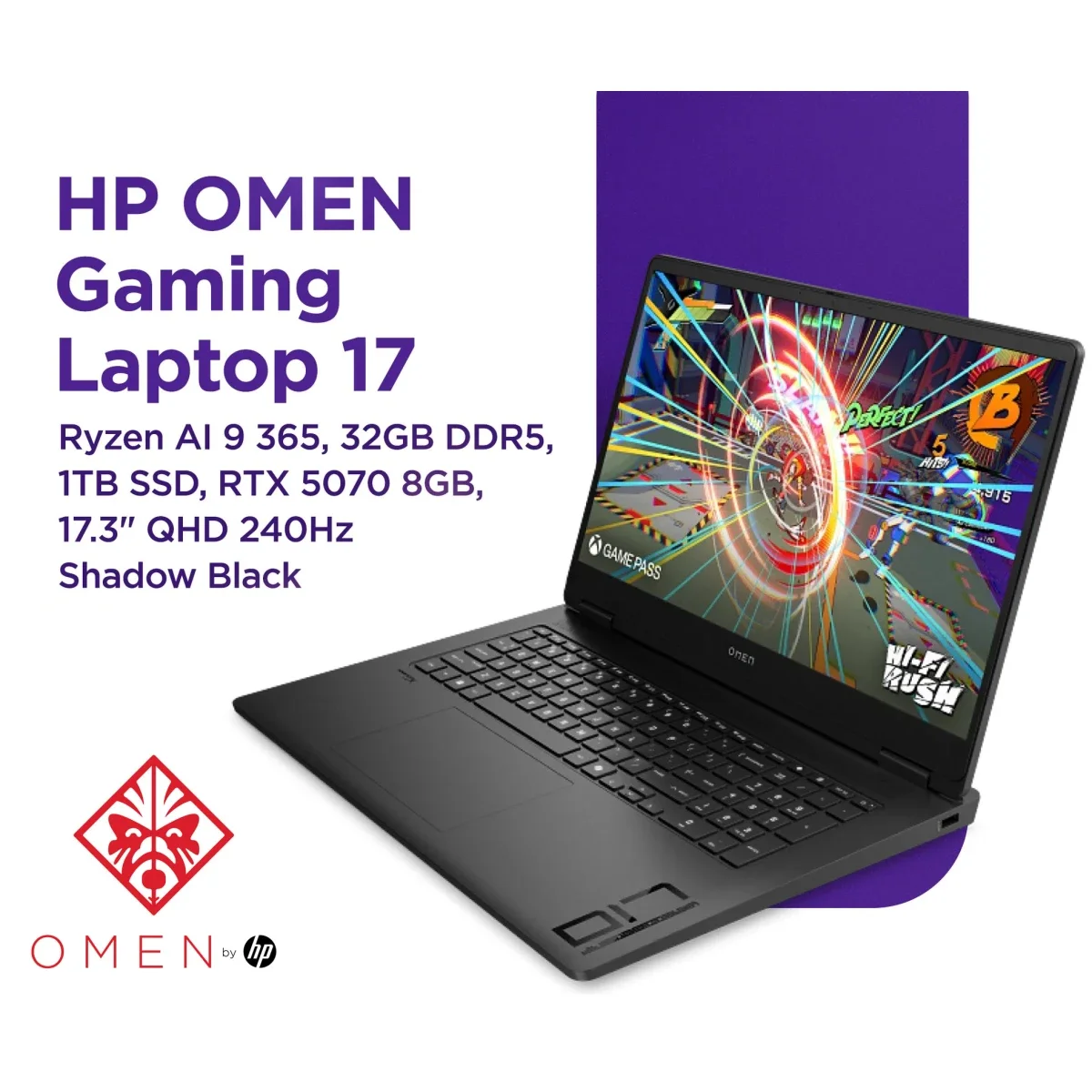 HP OMEN 17 17-db1002ne Gaming Laptop 17.3-inch QHD 240Hz Ryzen AI 9 365 RTX 5070 32GB RAM 1TB SSD Shadow Black - Image 1