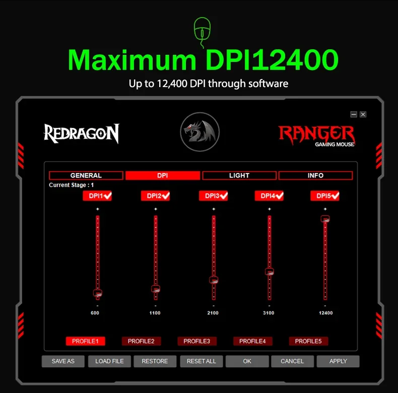 ماوس ألعاب سلكي Redragon M910 Ranger بإضاءة RGB، 8000 DPI، 9 أزرار قابلة للبرمجة - Thumbnail 9