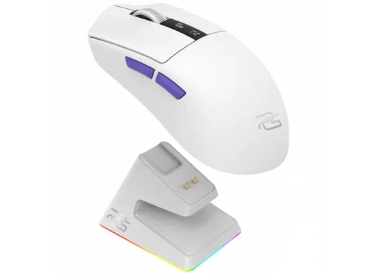 ماوس ألعاب لاسلكي Proove Gaming Jester 8K ثلاثي الوضع بدقة 26000 DPI مع قاعدة شحن أبيض/بنفسجي - Image 8