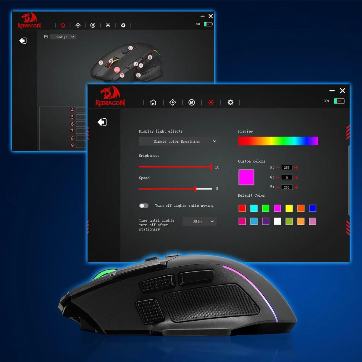 ماوس ألعاب لاسلكي Redragon M925 PRO بدقة 26000 DPI وإضاءة RGB، أسود - Thumbnail 5