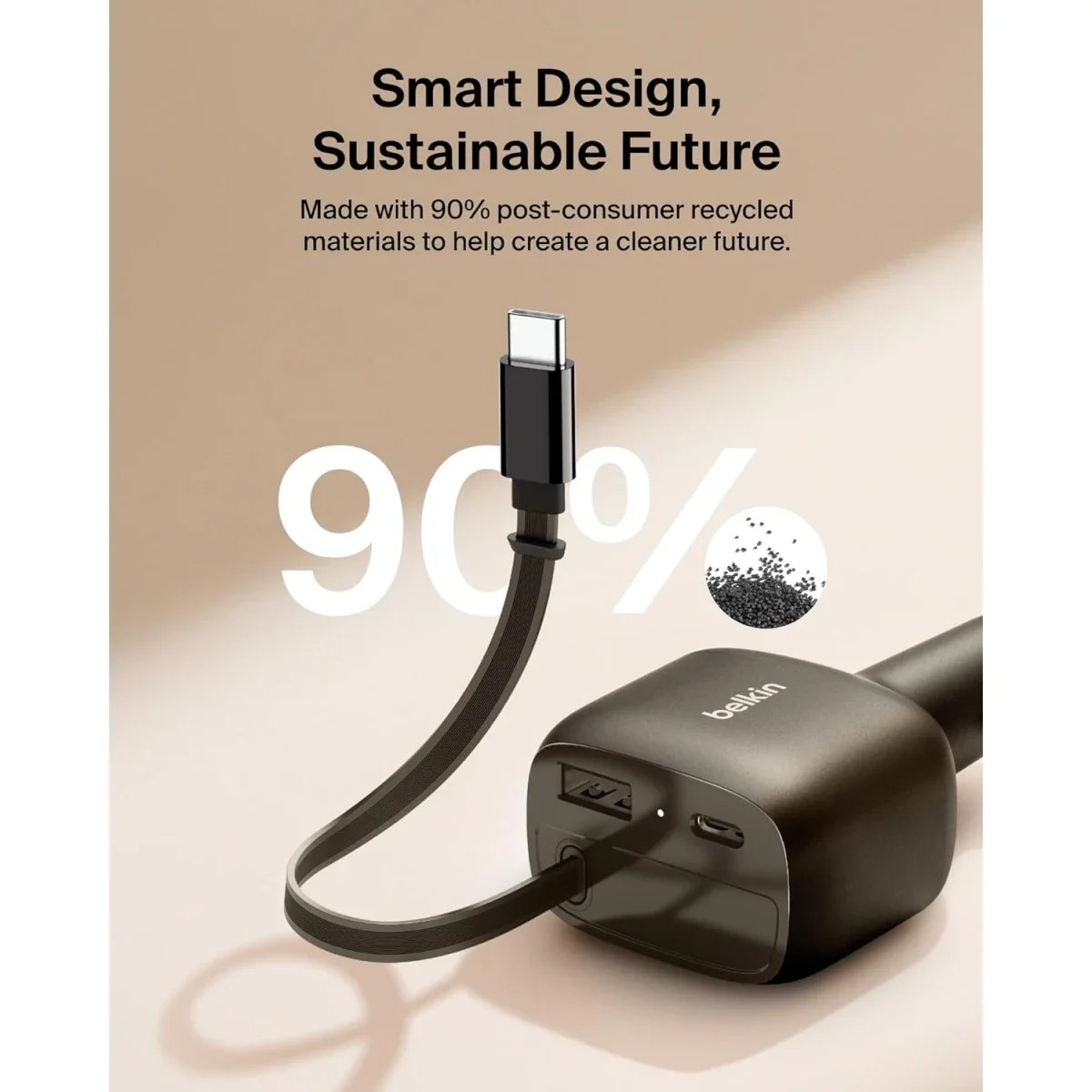 Belkin 75W USB-C Car Charger with 30in Retractable USB-C Cable - Black - Thumbnail 8