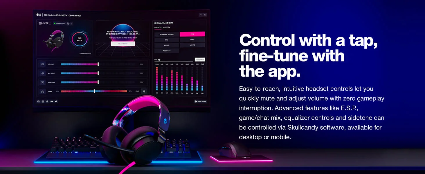 سماعة ألعاب Skullcandy SLYR Pro سلكية متعددة المنصات مع ميكروفون قابل للإزالة - Black Digi-Hype - Thumbnail 9