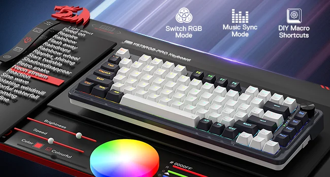 كيبورد ألعاب ميكانيكي Redragon K673GG PRO لاسلكي RGB بنسبة 75%، 81 مفتاح، سويتش أحمر - Thumbnail 15