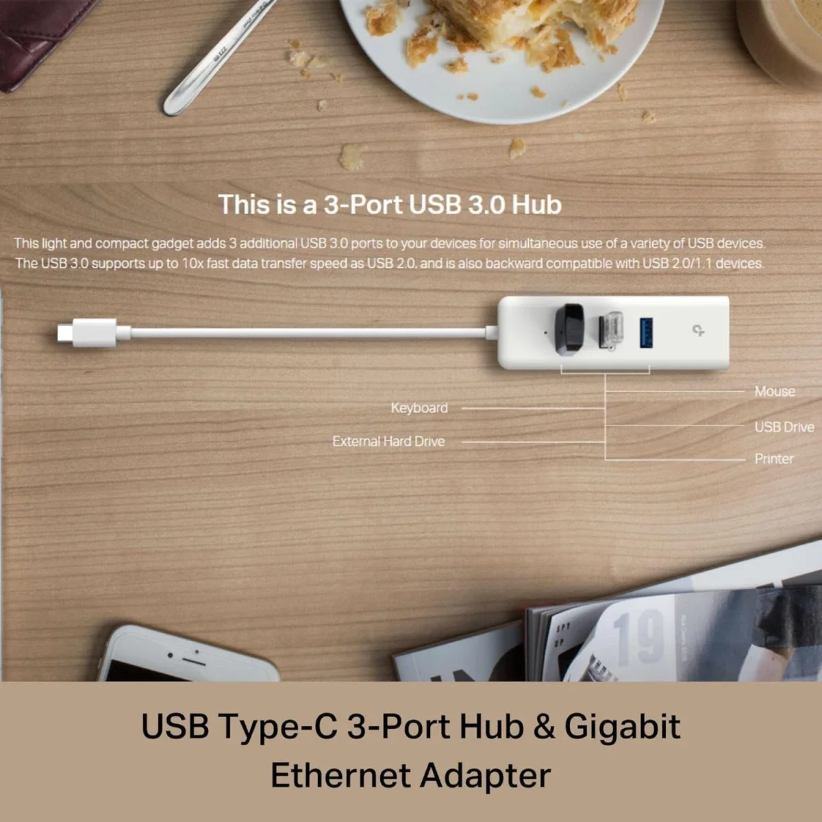 TP-LINK UE330C USB Type-C 3-Port Hub with Gigabit Ethernet Adapter White - Thumbnail 5