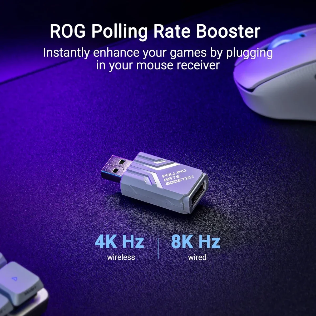 ماوس ألعاب Asus ROG Keris II Ace فائق الخفة 54 غرام بتصميم مريح وبدقة 42,000 DPI، أبيض - Thumbnail 4