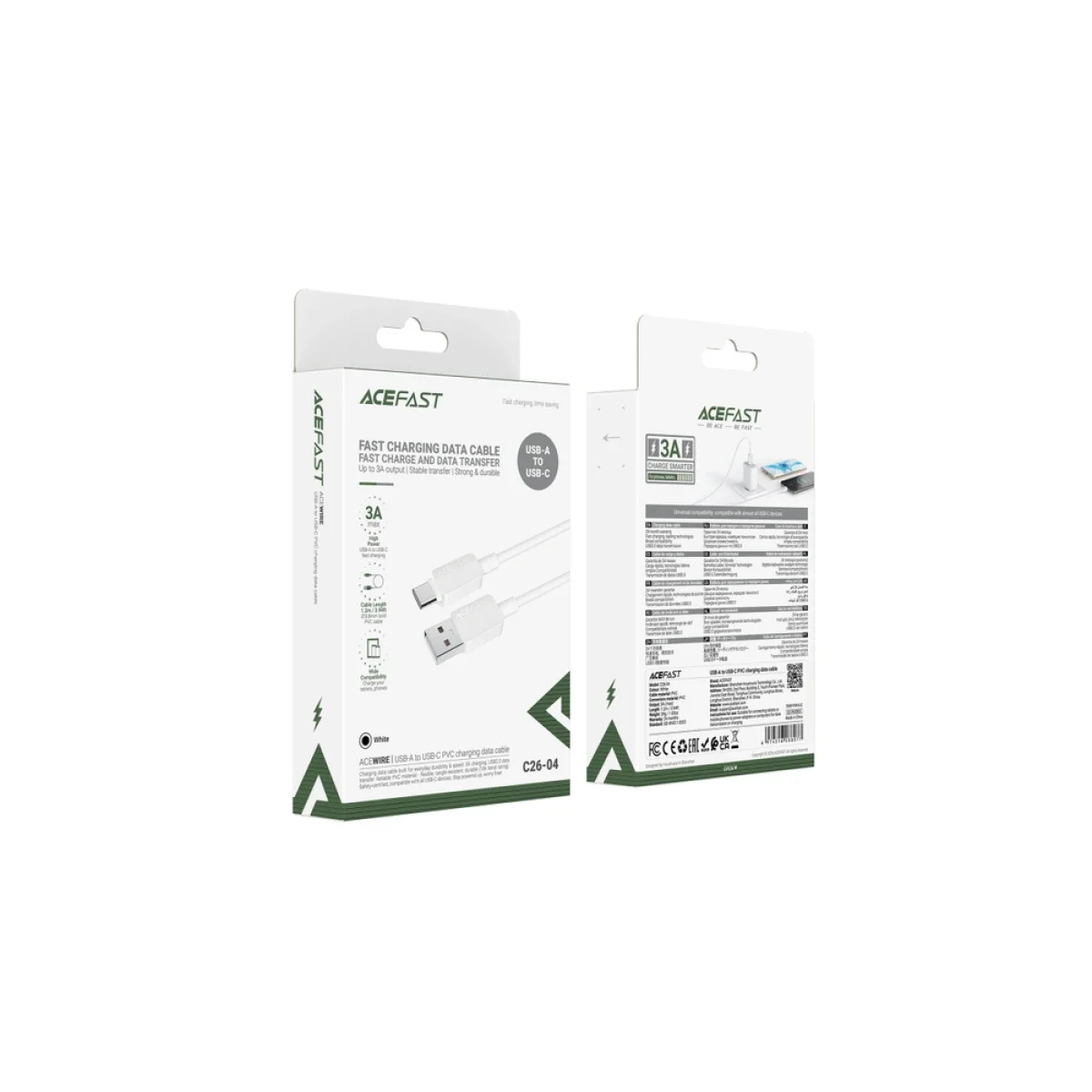 ACEFAST C26-04 18W USB-A to USB-C PVC Charging and Data Cable – White - Image 5