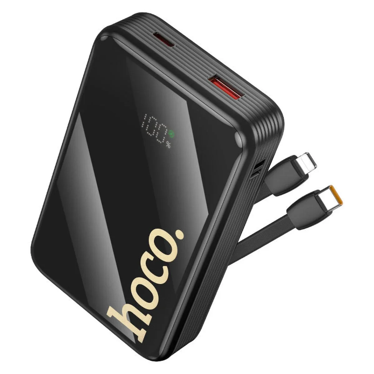 باور بانك HOCO Q37A Graceful سعة 20000mAh وشحن 22.5W + PD20W مع كيابل مدمجة، أسود