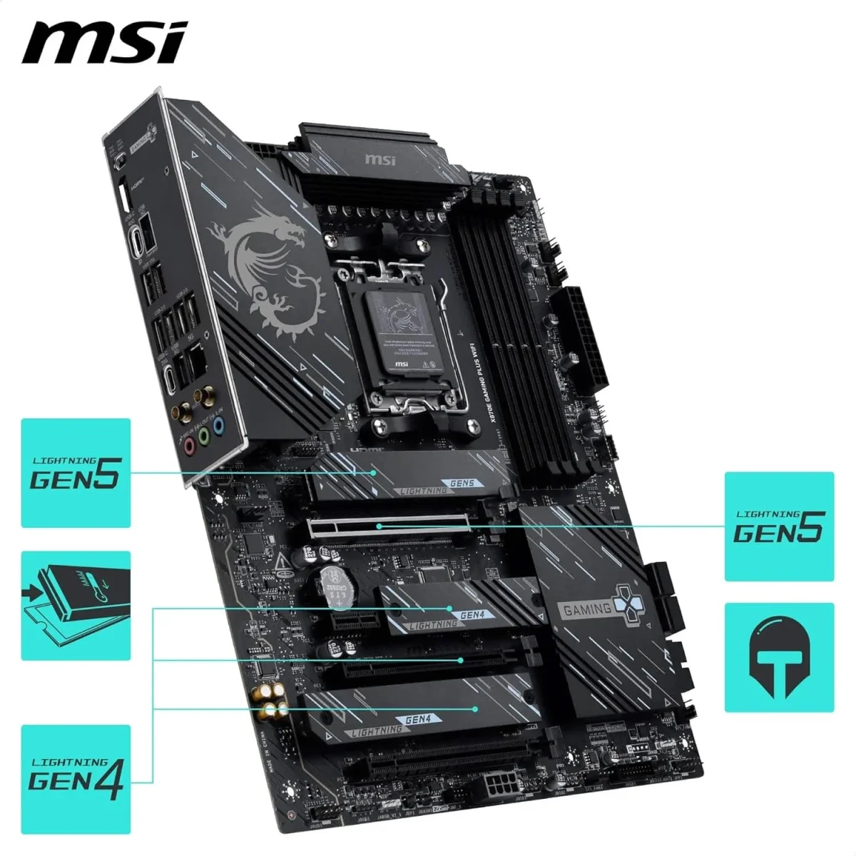 لوحة أم ألعاب MSI ATX AM5 DDR5 Wi‑Fi 7 بسرعة 8200+ MT/s OC وPCIe 5.0 X870E GAMING PLUS WIFI - Thumbnail 5