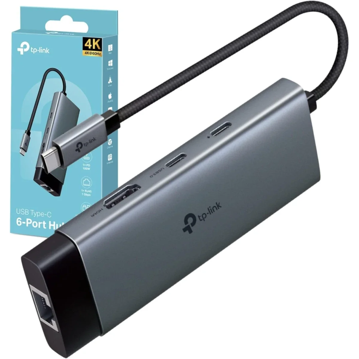 موزع USB-C 6 في 1 TP-LINK UH6120C مع HDMI 4K@60Hz وإيثرنت جيجابت وPD 100W - Image 1
