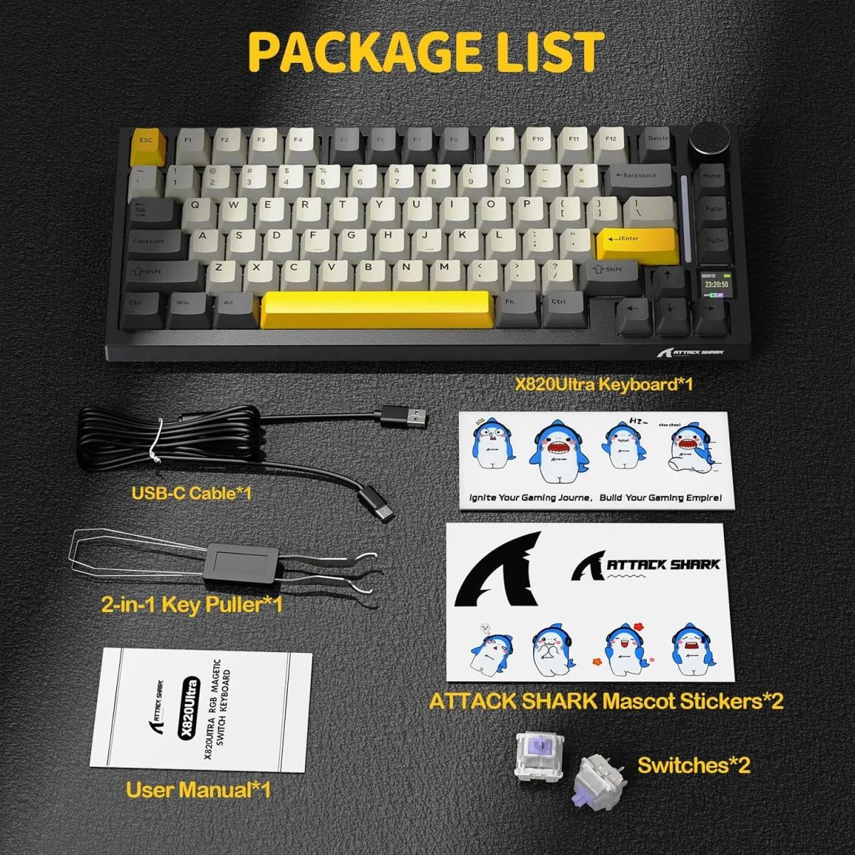 لوحة مفاتيح ألعاب ميكانيكية ATTACK SHARK X820 Ultra لاسلكية 75% مع شاشة TFT - Star Black - Image 2