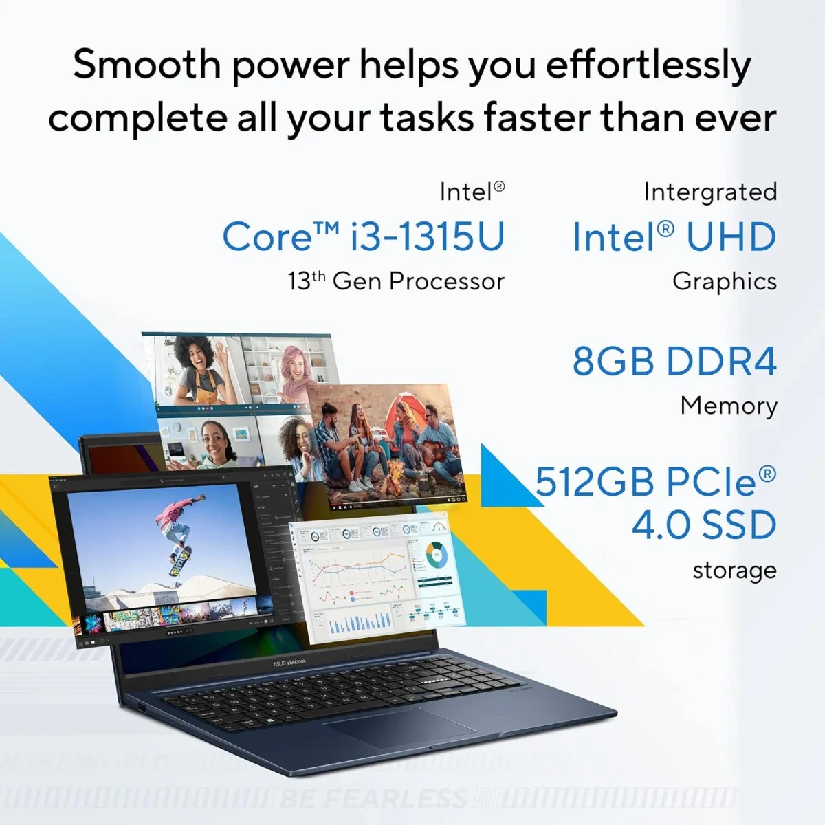 لابتوب Asus Vivobook 15 X1504VA مقاس 15.6 إنش FHD بمعالج Intel Core i3-1315U وذاكرة 8GB وتخزين 512GB SSD لون Quiet Blue - Image 2