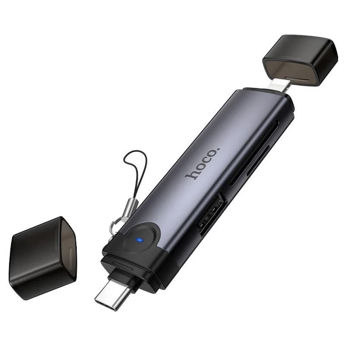 قارئ بطاقات OTG HOCO HB56B بمنفذي USB-C وLightning لبطاقات SD وTF وUSB - رمادي داكن - Image 2
