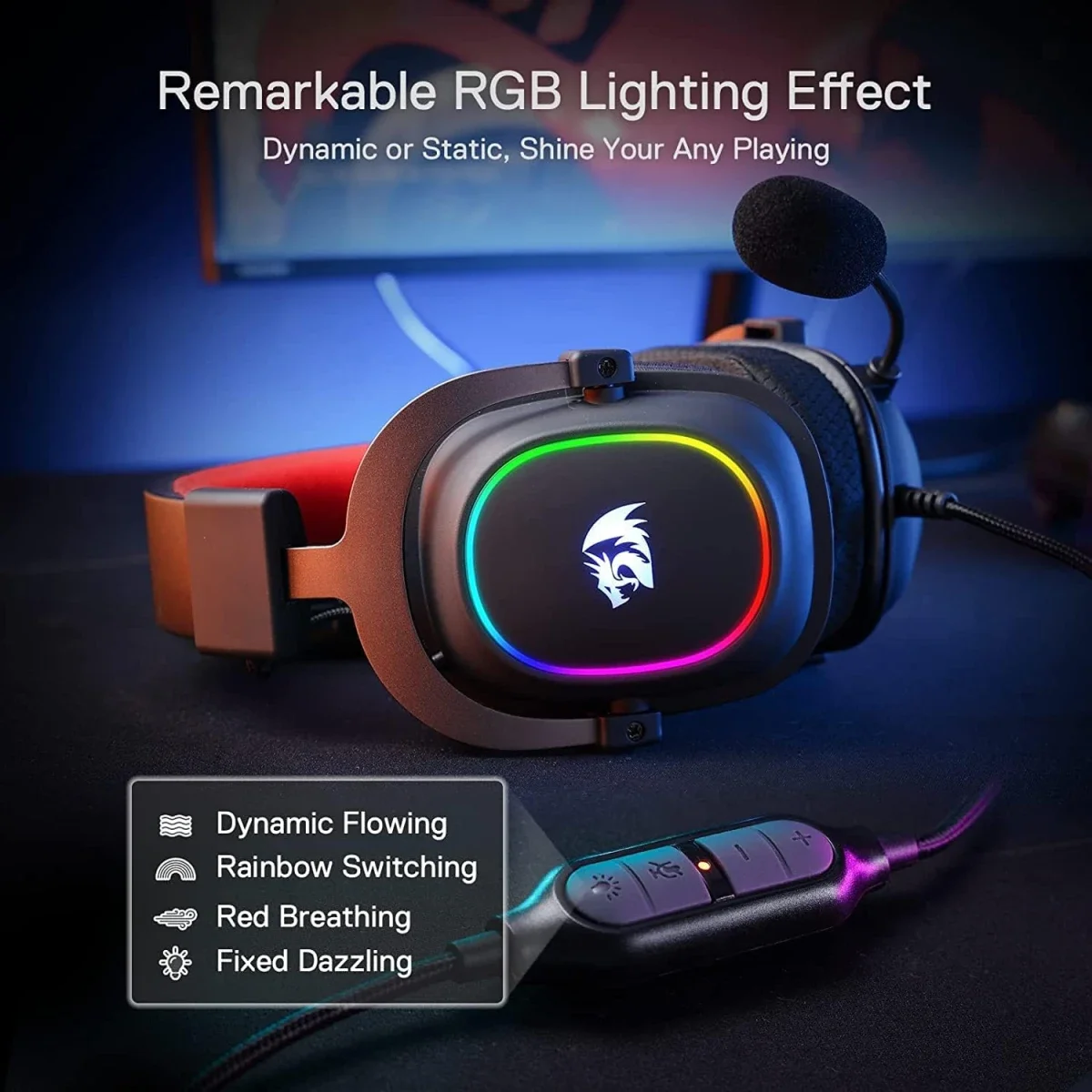 Redragon H510 Zeus-X RGB Gaming Headset with 7.1 Surround Sound and 53mm Drivers - Black - Thumbnail 4
