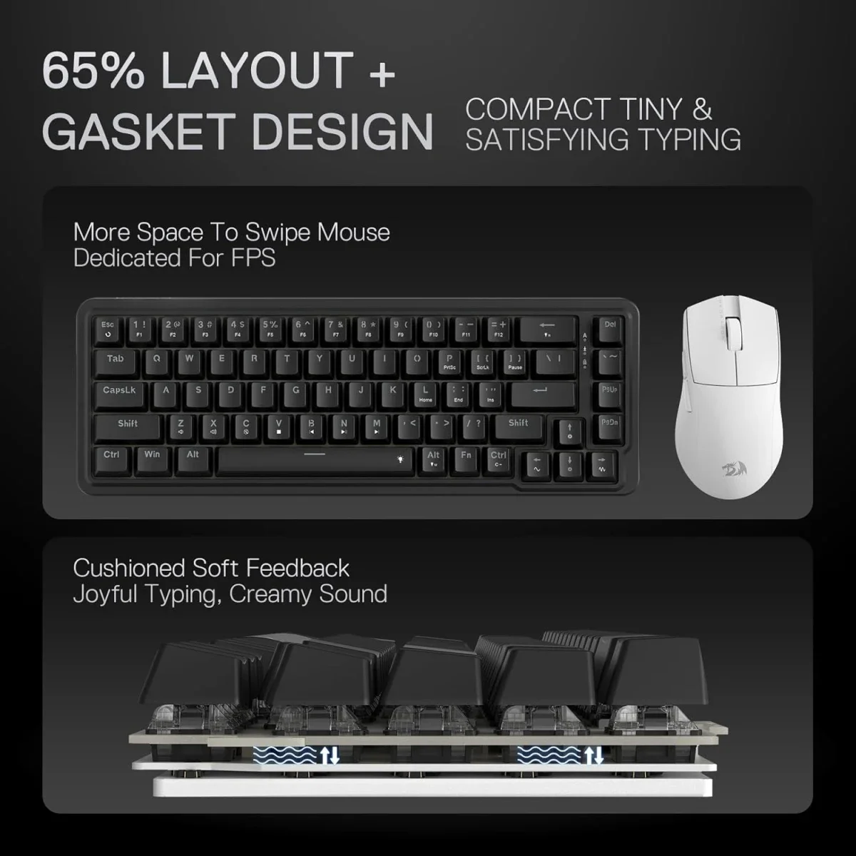 Redragon K709 NOVA 65% Wired RGB Mechanical Gaming Keyboard, 68 Keys, Black - Thumbnail 3