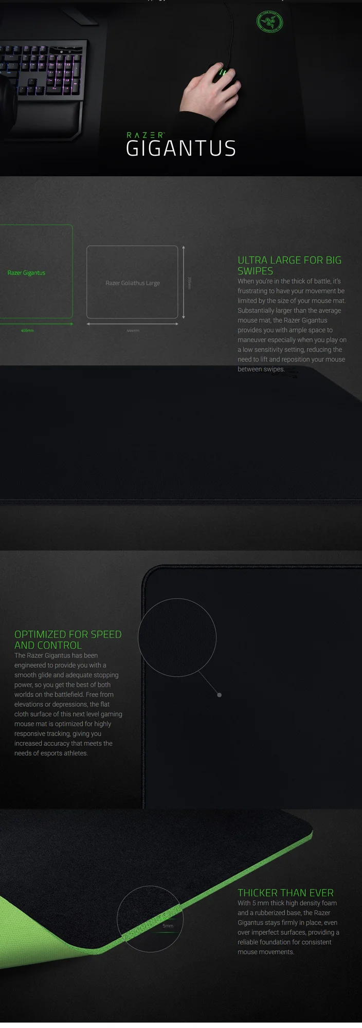Razer Gigantus V2 Medium Cloth Gaming Mouse Pad - Classic Black - Thumbnail 6