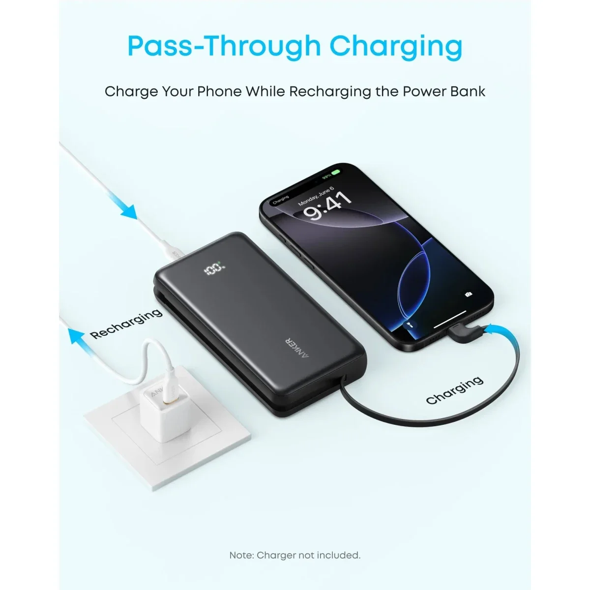 باور بانك Anker Zolo 20000mAh بقدرة 22.5W شحن سريع مع كابل USB-C مدمج أسود - Image 3