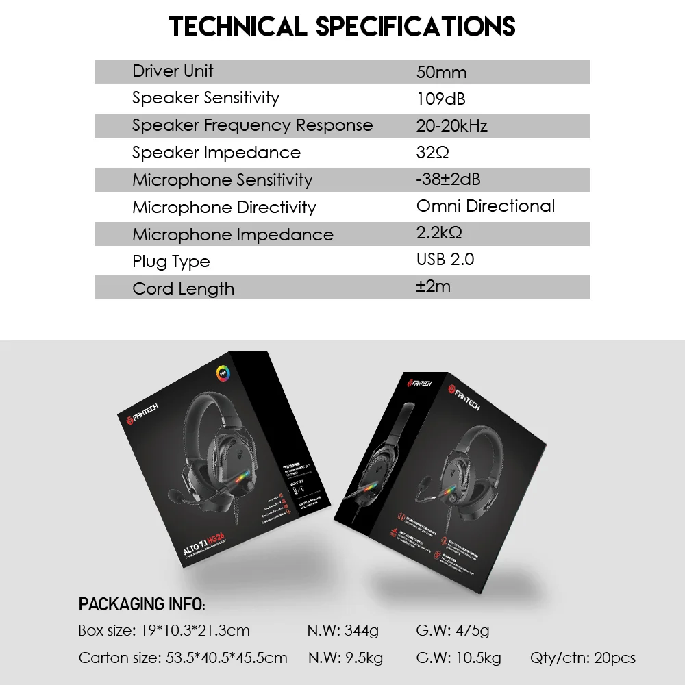 Fantech ALTO HG26 7.1 Virtual Surround Sound Gaming Headset - Thumbnail 4