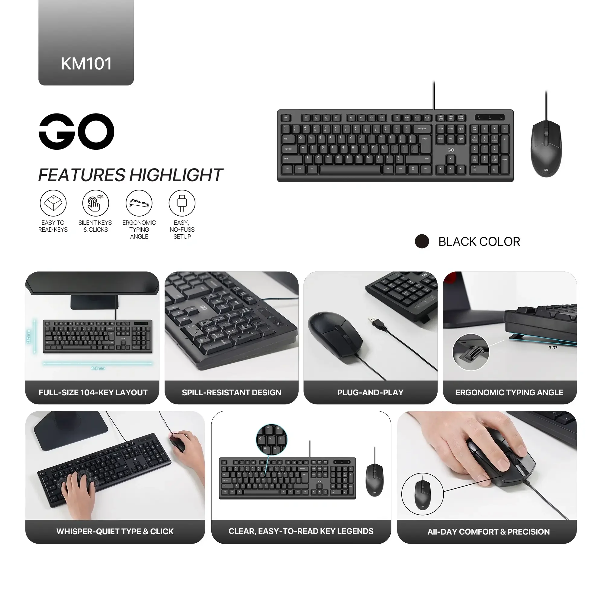 طقم كيبورد وماوس مكتبي Fantech KM101 GO صامت بغشاء مع مفاتيح عربية - Image 4