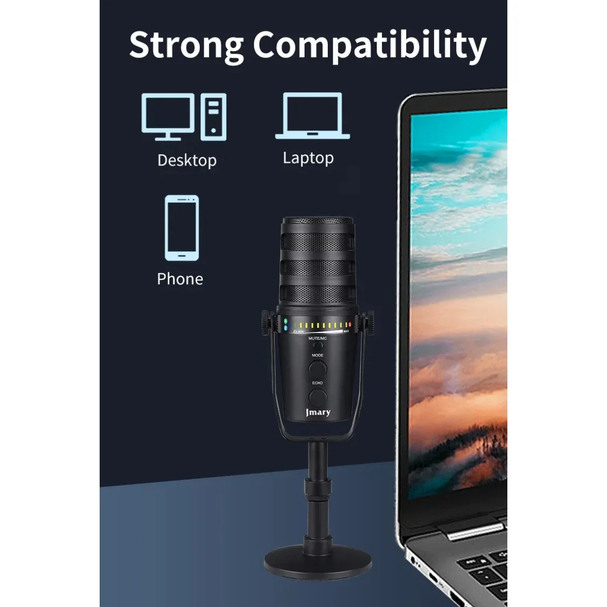 Jmary MC-PW12 USB Cardioid Desktop Microphone with Mute & Zero-Latency Monitoring - Image 3