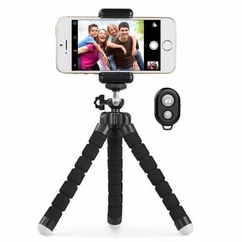 Flexible-Leg Phone and Camera Tripod with Bluetooth Remote – Black/Red