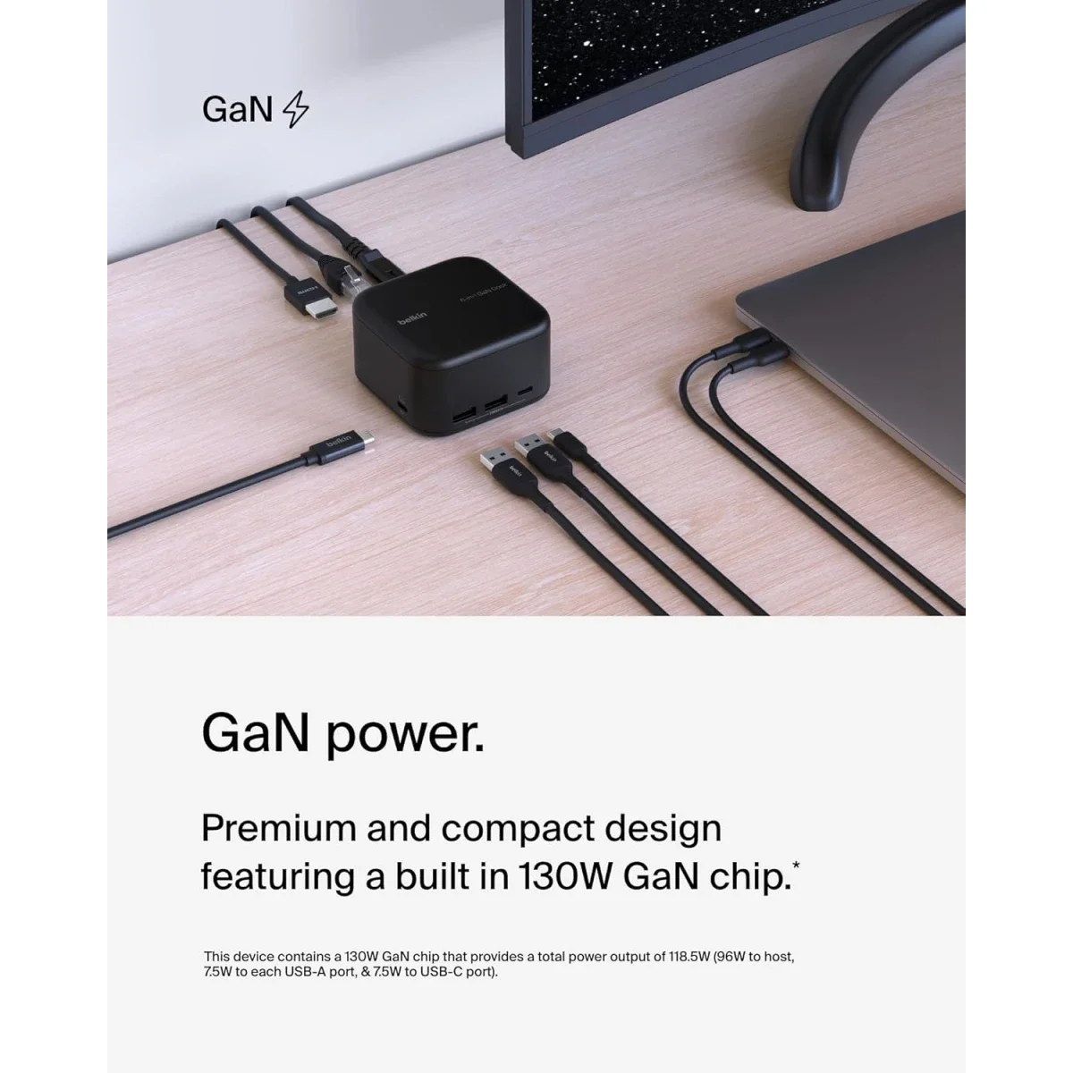 قاعدة لمجموعة واسعة من المنافذ Belkin Connect USB-C 6-in-1 Core GaN Dock 130W مع 96W PD وHDMI 4K وUSB-A وUSB-C وGigabit Ethernet - Image 3