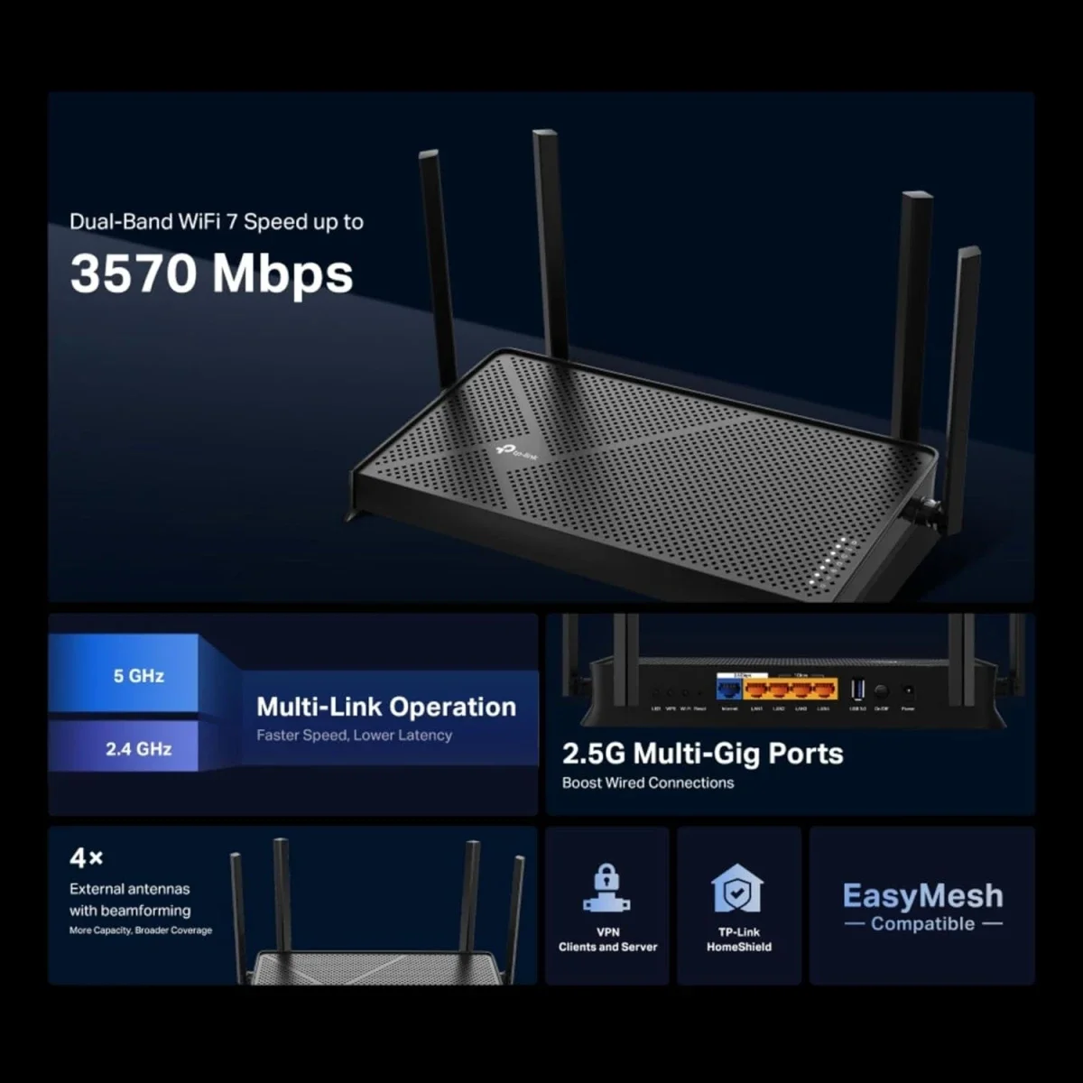 TP-LINK Archer BE230 Dual-Band BE3600 Wi-Fi 7 Router - Image 3