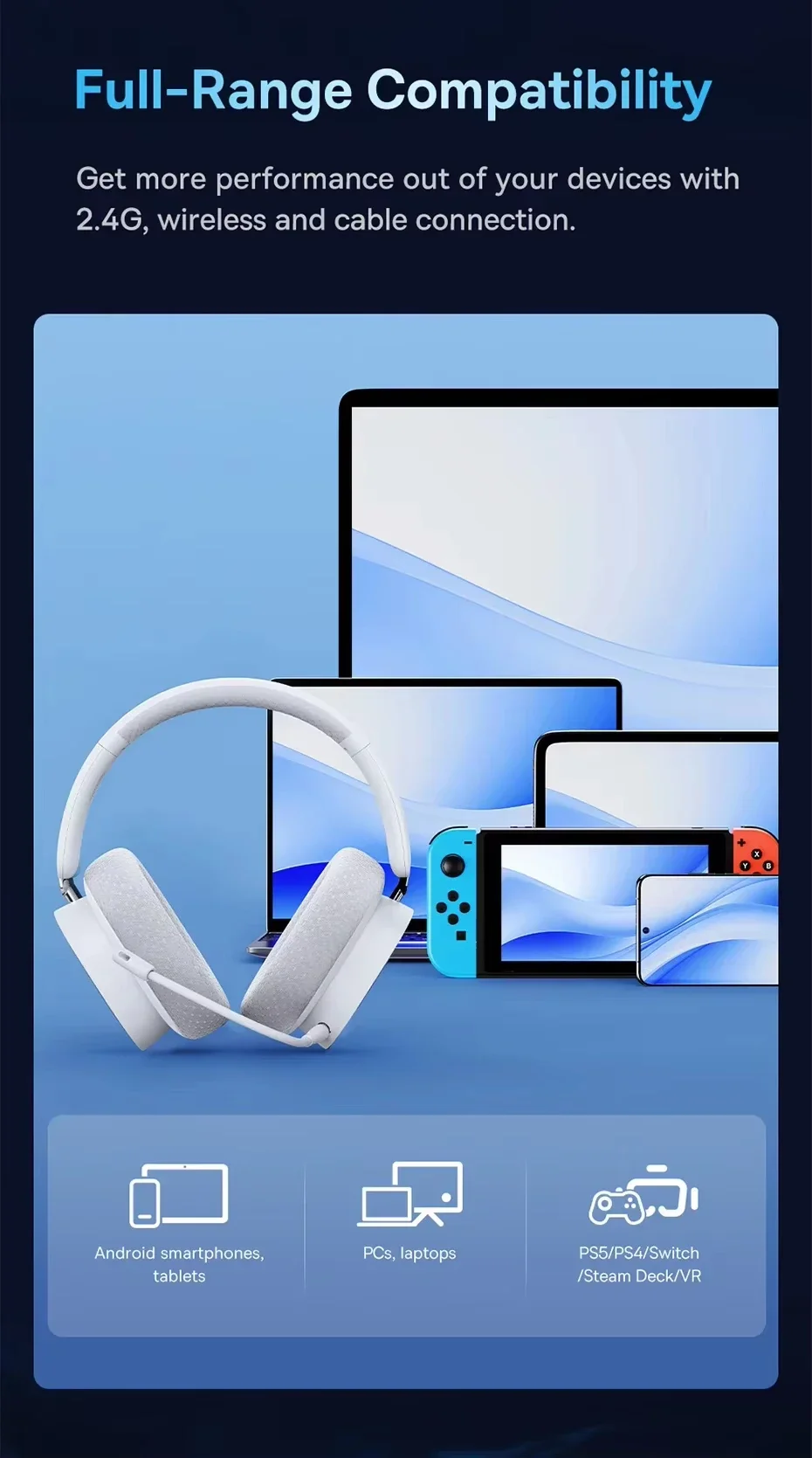 Baseus GH02 Wireless Gaming Headphones with ANC, RGB, 40mm Drivers and 40-Hour Playtime - White - Thumbnail 18