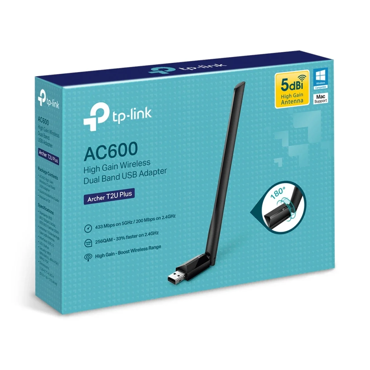 محول USB لاسلكي TP-LINK Archer T2U Plus AC600 مزدوج النطاق وهوائي عالي الكسب - Thumbnail 2